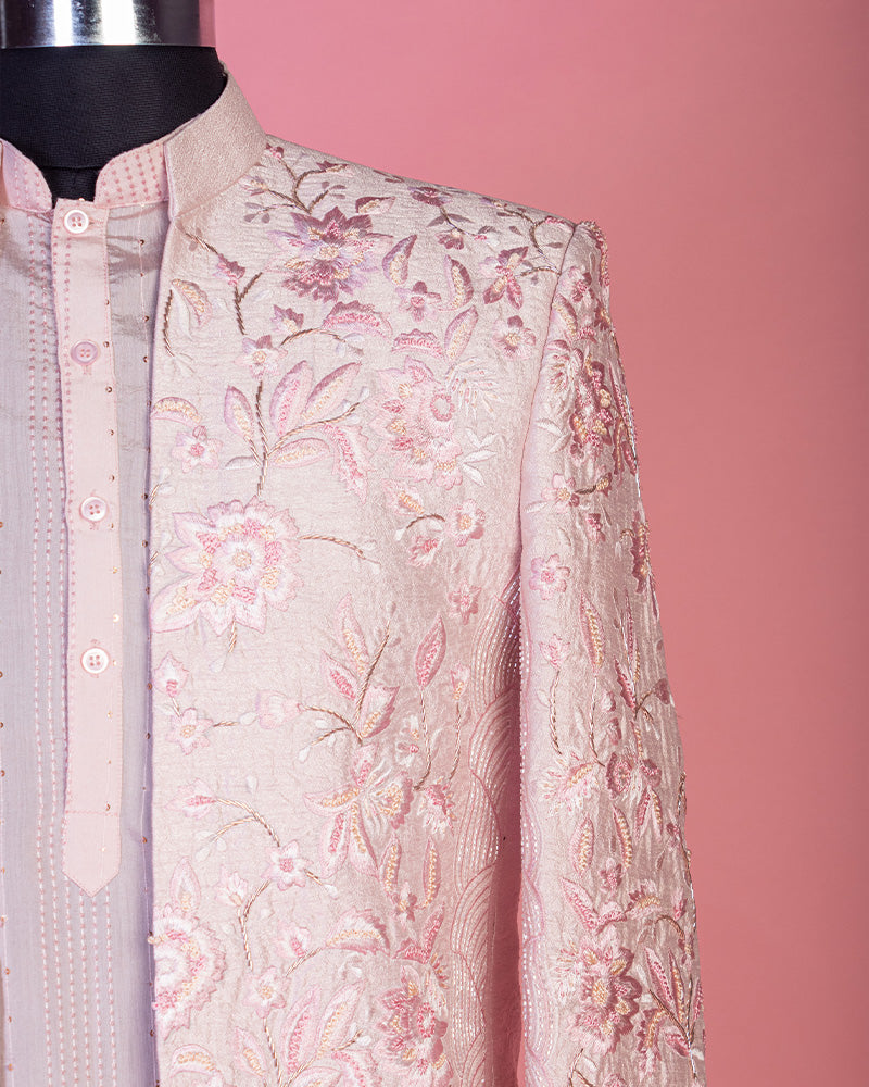 Baby Pink Kurta Jacket and Pyjama for Groom to be