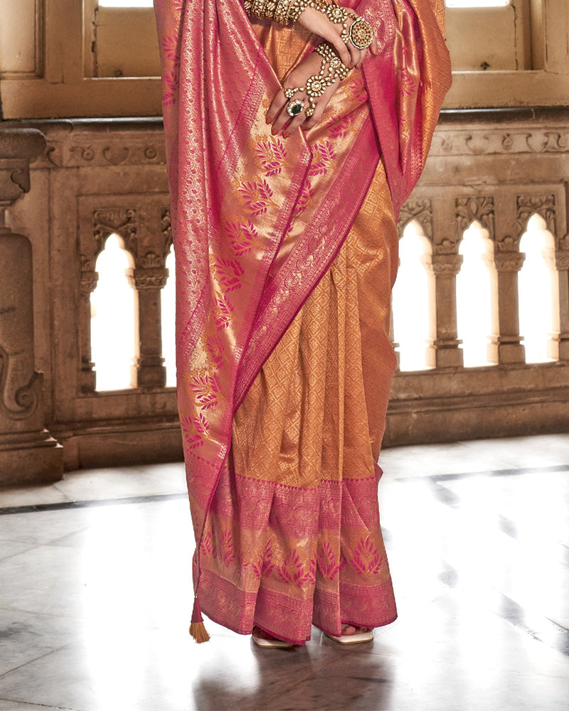 Orange Heavy Silk Saree With Zari Pallu And Unstitched Blouse Piece