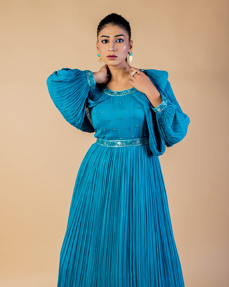 Sky Blue Crushed Georgette Gown