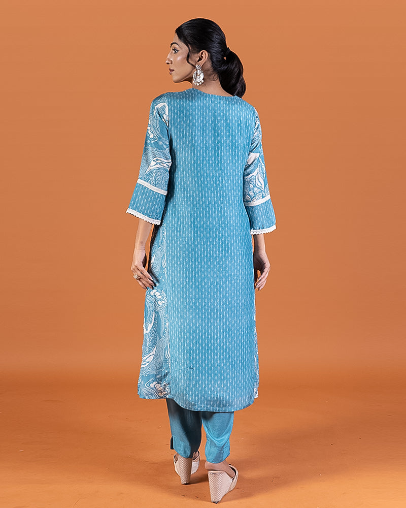 Blue Embroider Embellished Kurta and Pant Set