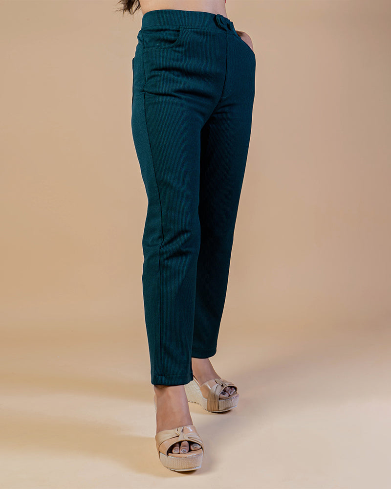 Deep Teal High Rise Solid Lycra Pant