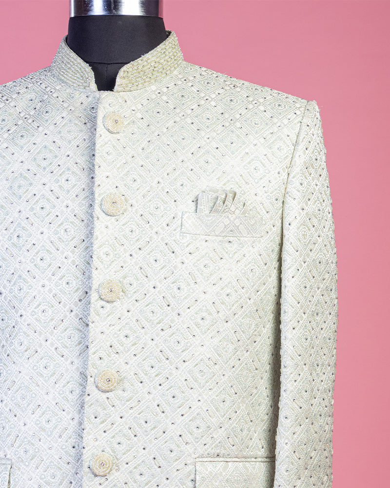 Mint Green Stone Embroidered Jodhpuri Suit