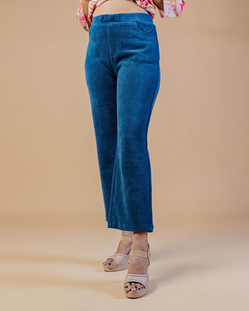Dirty Blue High Rise Solid Lycra Pant