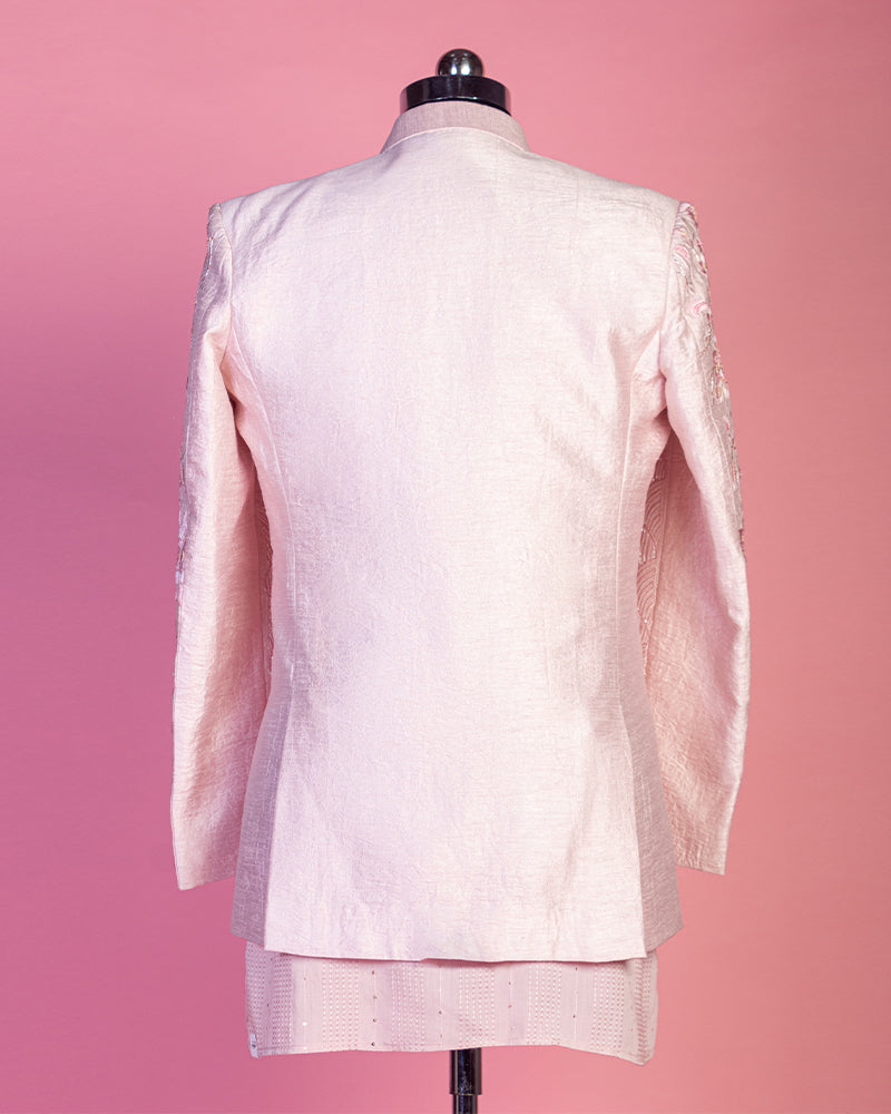 Baby Pink Kurta Jacket and Pyjama for Groom to be