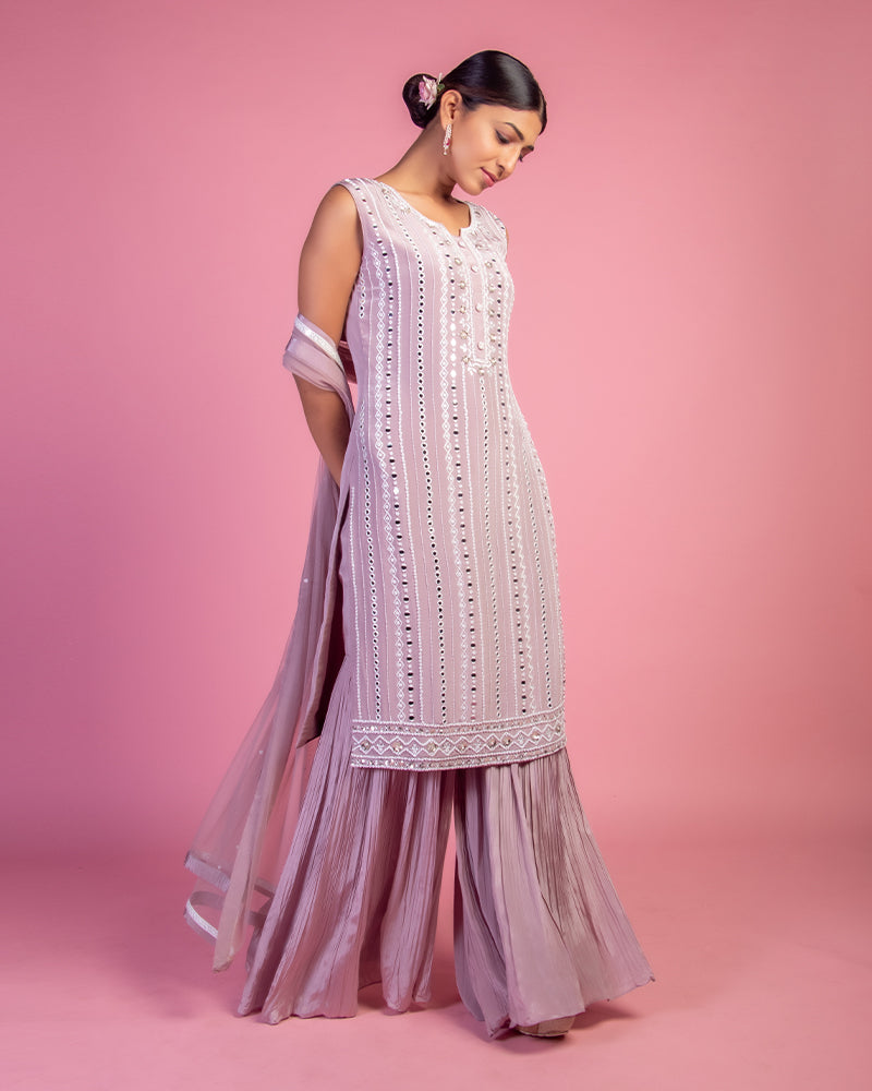Dusty Pink Mirror Embroidered Sharara Set with Dupatta