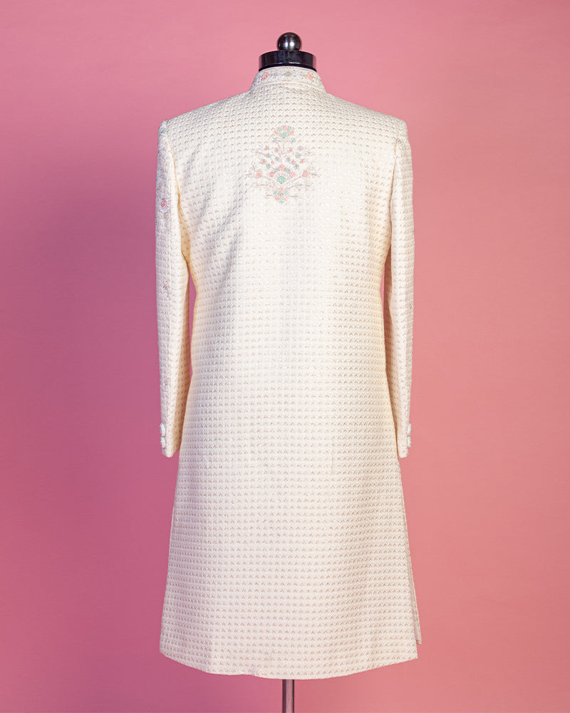 Cream Sherwani and Pyjama Set for Groom