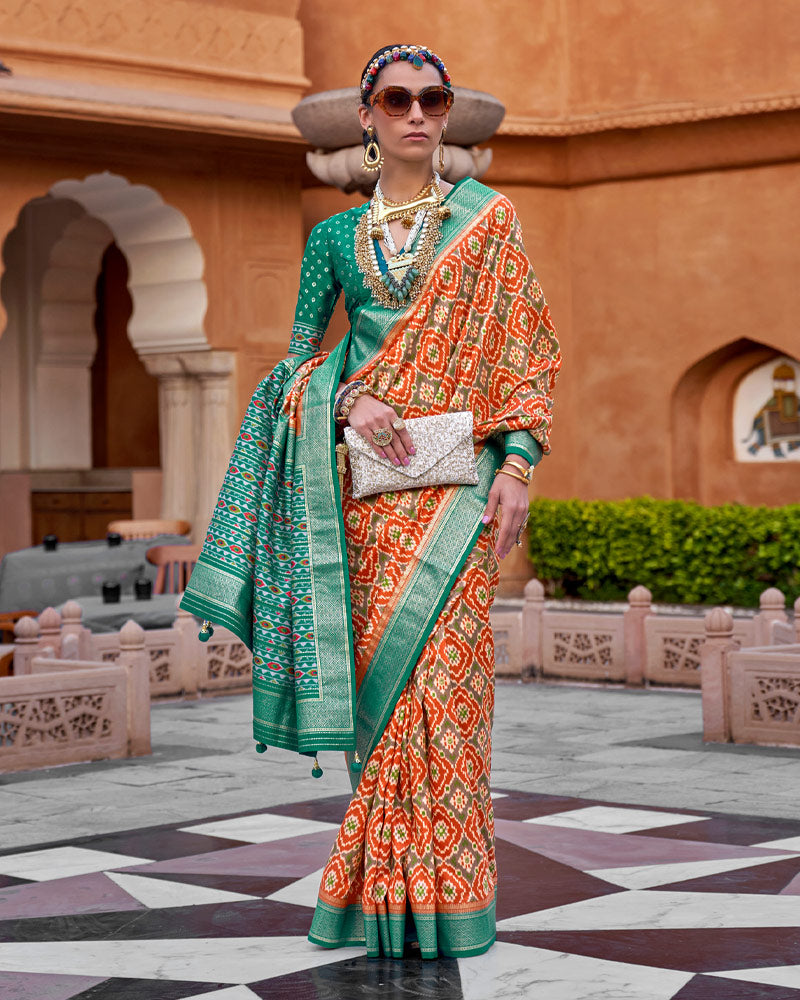 Orange Cotton Silk Saree With Unstitched Blouse