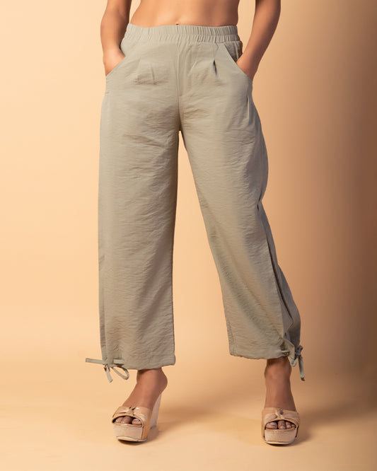 Grey Trousers Loose Slimming Pants With High Waist Pockets