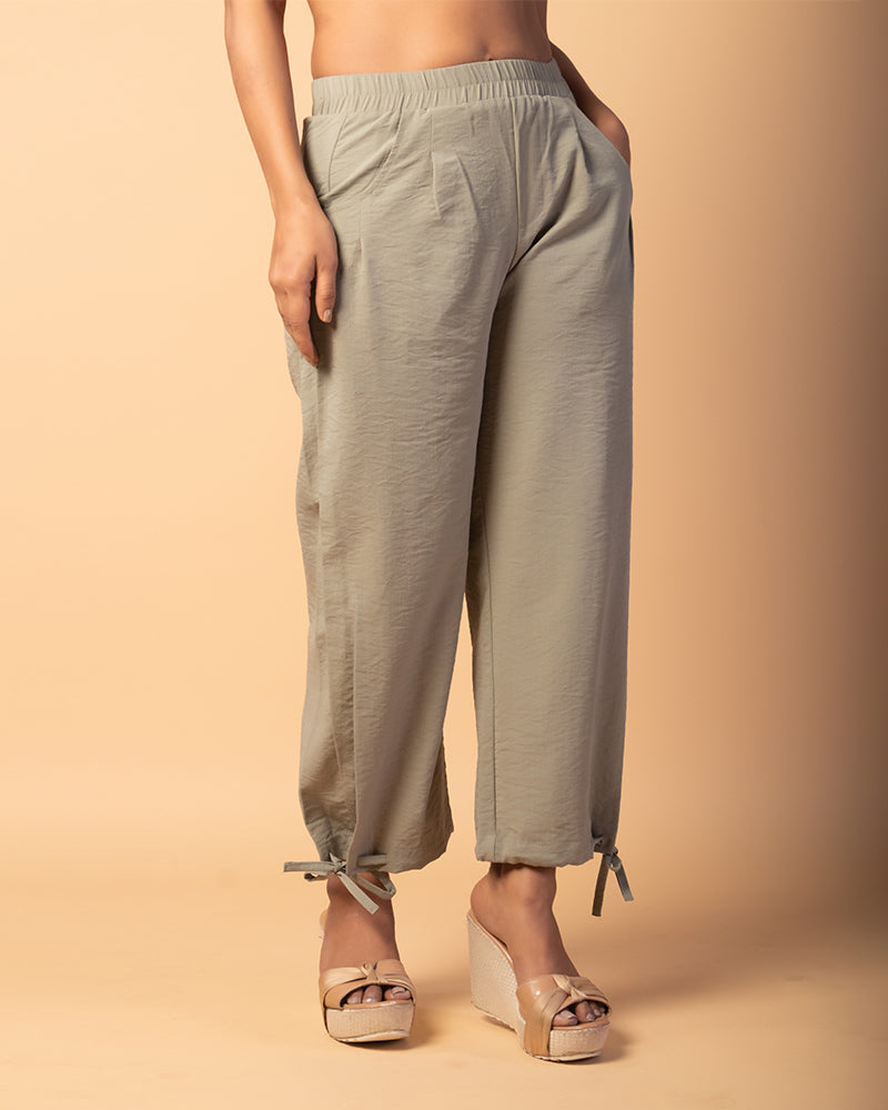 Grey Trousers Loose Slimming Pants With High Waist Pockets