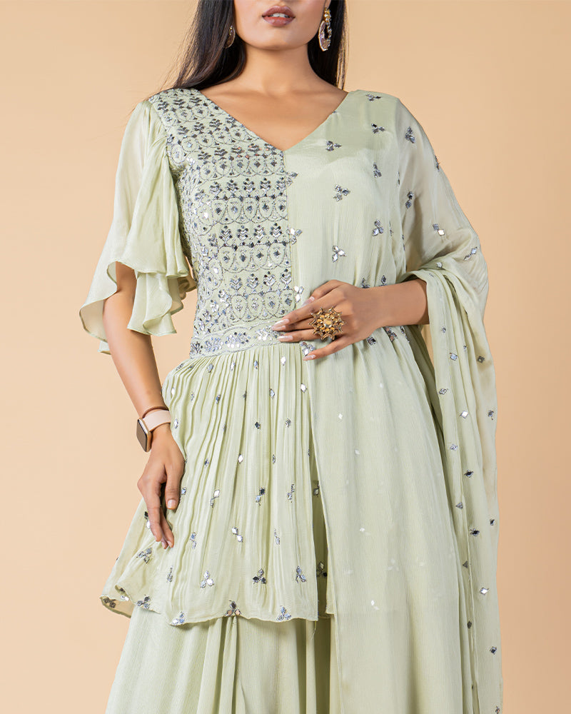 Mint Green Mirror Work Embroidered indo western suits