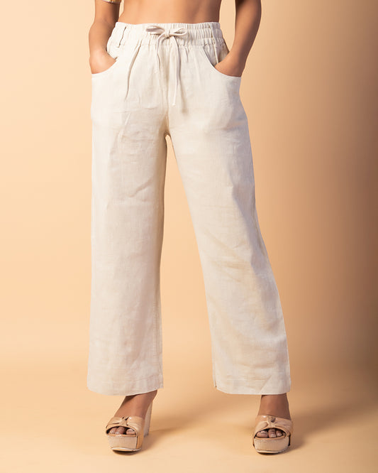 Off WhiteTrousers Loose Slimming Pants With High Waist Pockets