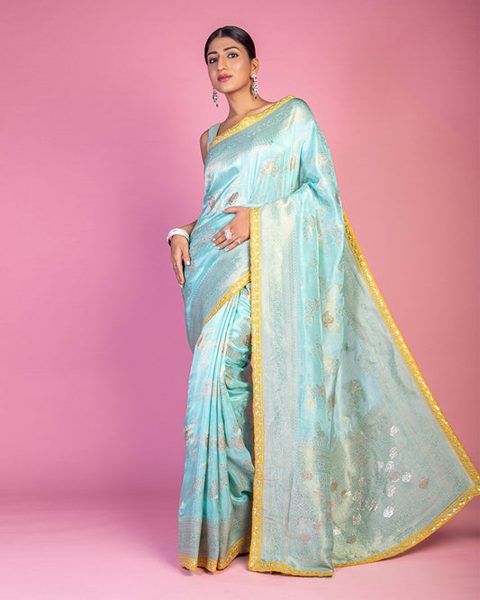 Sky Blue Party wear Saree with Unstitched Blouse