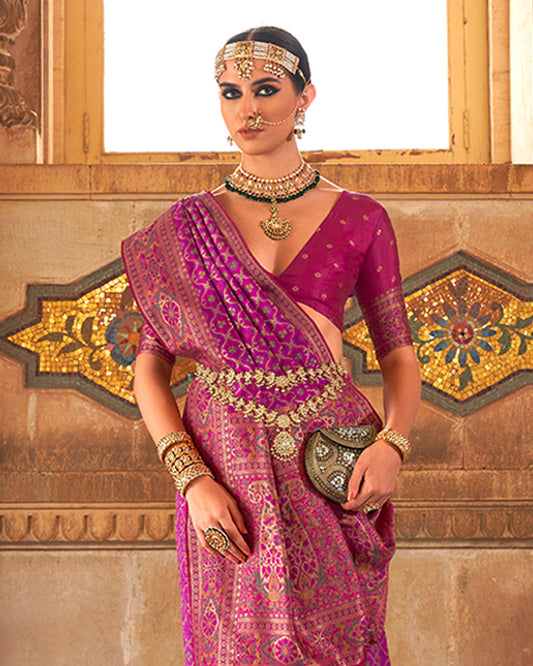 Purple Pure Silk Saree in Jacquard With Unstitched Blouse