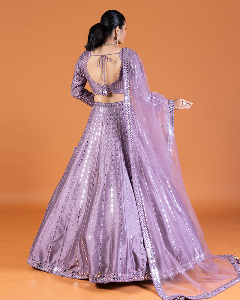 Mirror Work Embellished Lavender-Purple Lehenga Choli with Dupatta