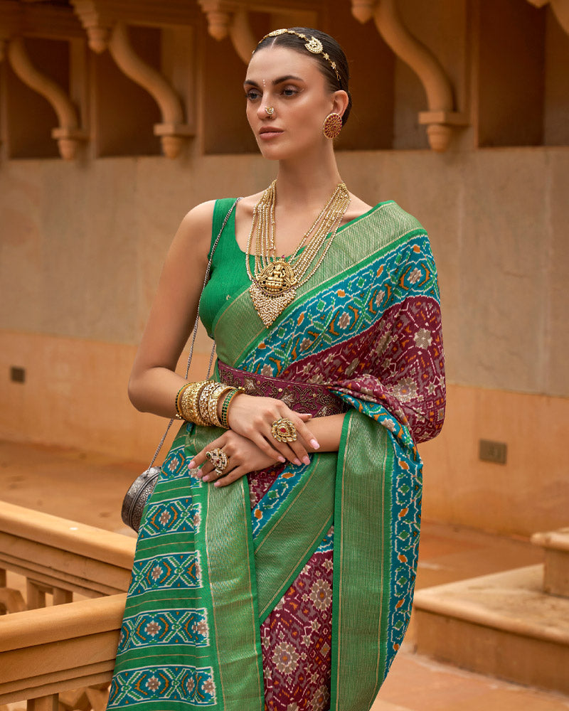 Cherrywood Cotton Silk Saree With Unstitched Blouse