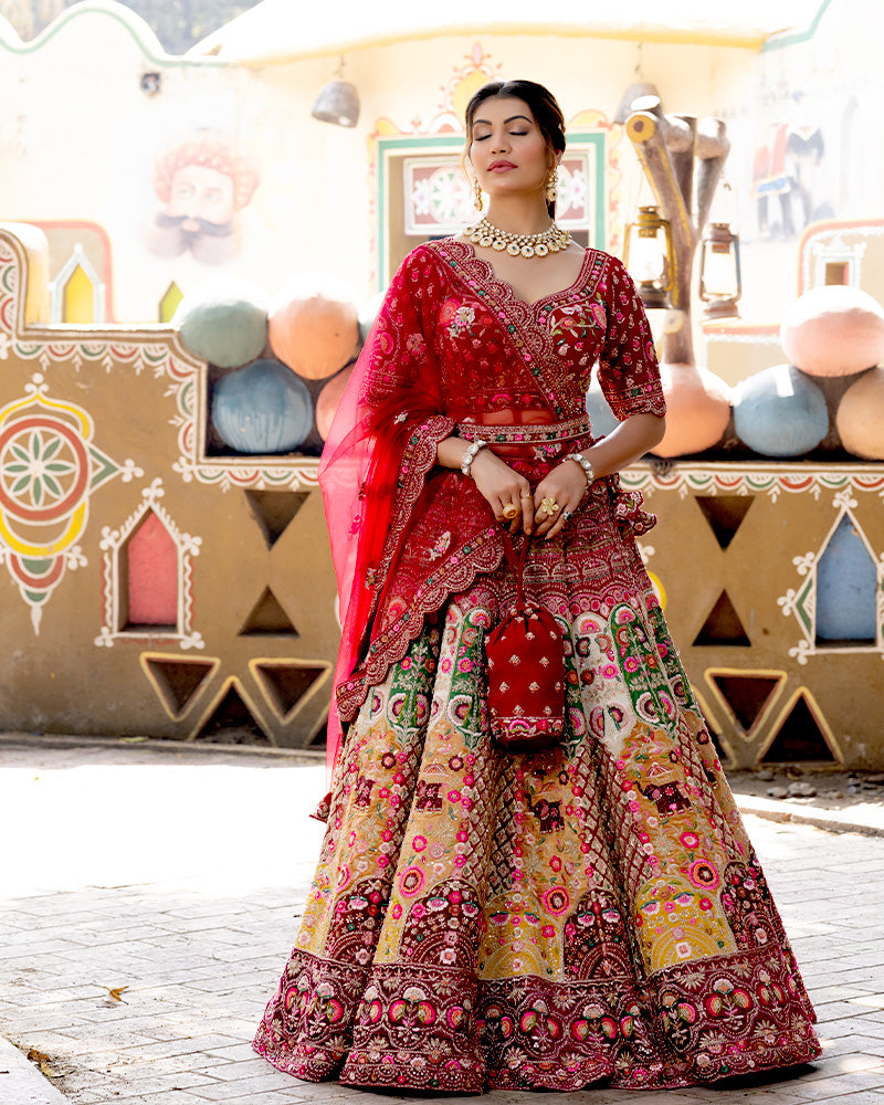 Multicolor Embroidered Silk Bridal Lehenga Choli With Dupatta