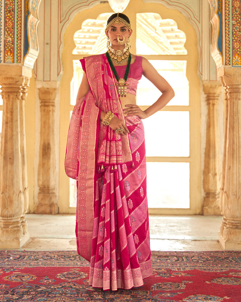 Pink Floral Printed Saree With Unstitched Blouse