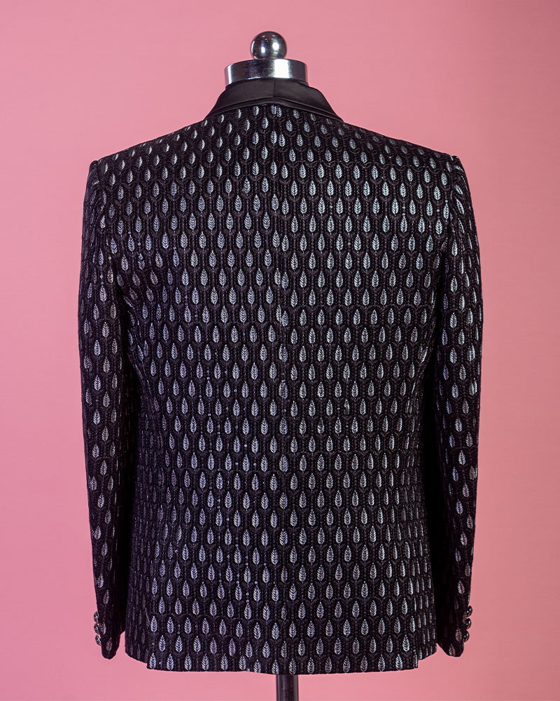 Black Rayon Silk Embroidered Tuxedo Set