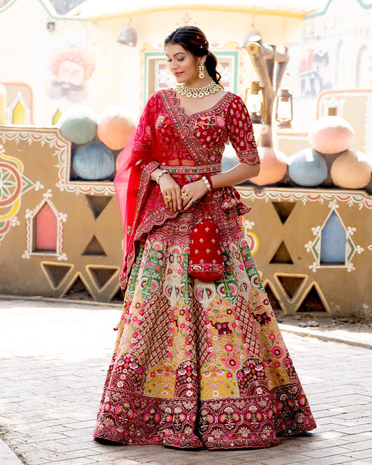 Multicolor Embroidered Silk Bridal Lehenga Choli With Dupatta