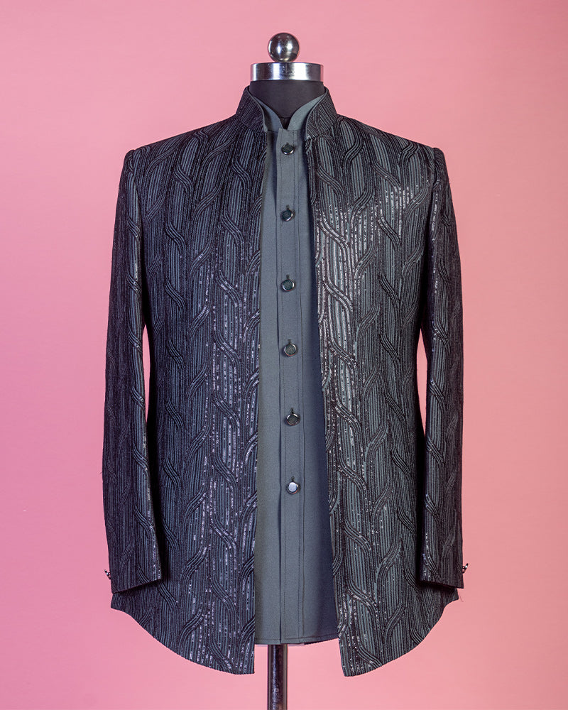 Slate Grey Embroidered Art Silk Jodhpuri Suit