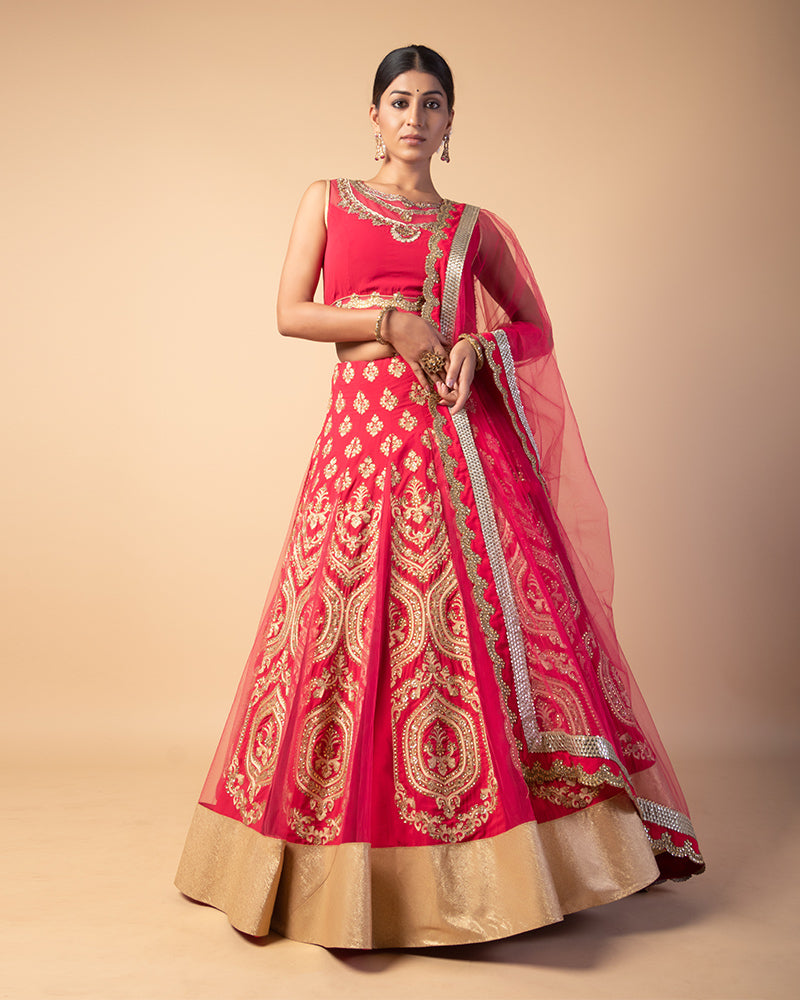 Red Embroidered Lehenga Set with Dupatta