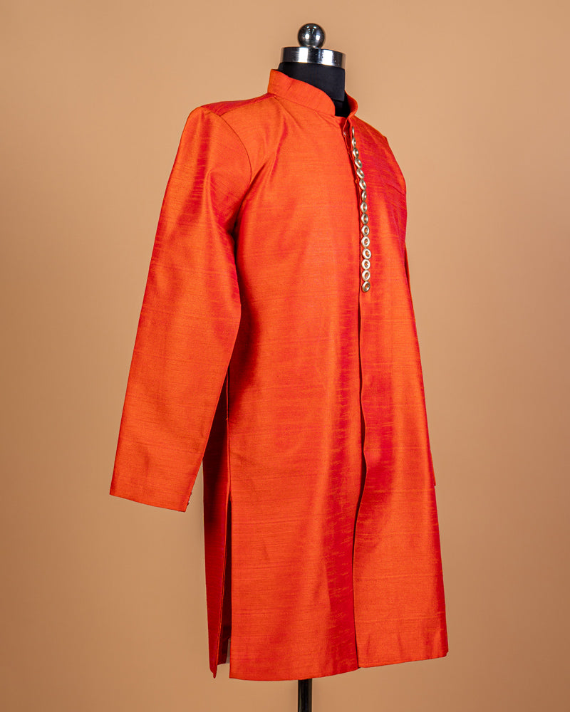 Orange Silk Men’s Kurta Pant Set