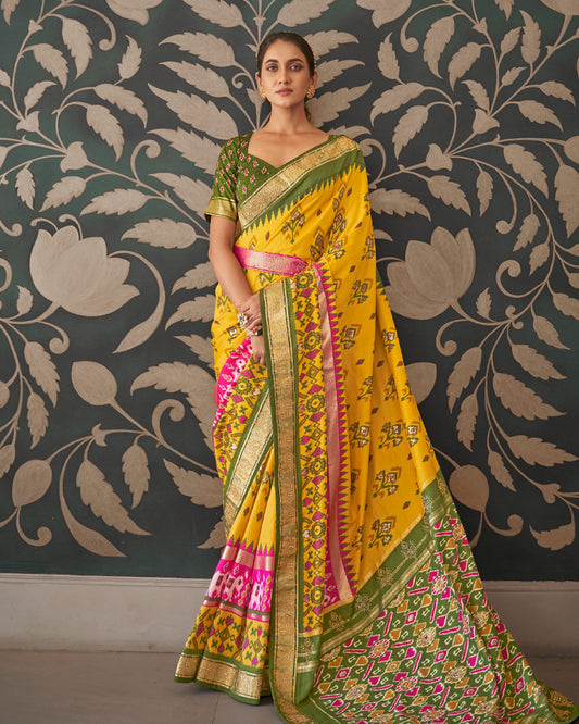 Yellow Cotton Silk Saree with Unstitched Blouse