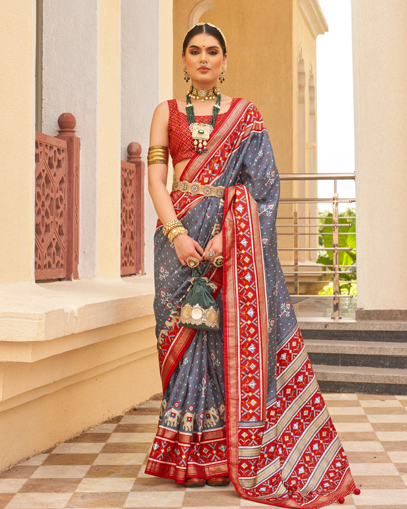 Oslo Grey Saree With Unstitched Blouse Saree With Unstitched Blouse