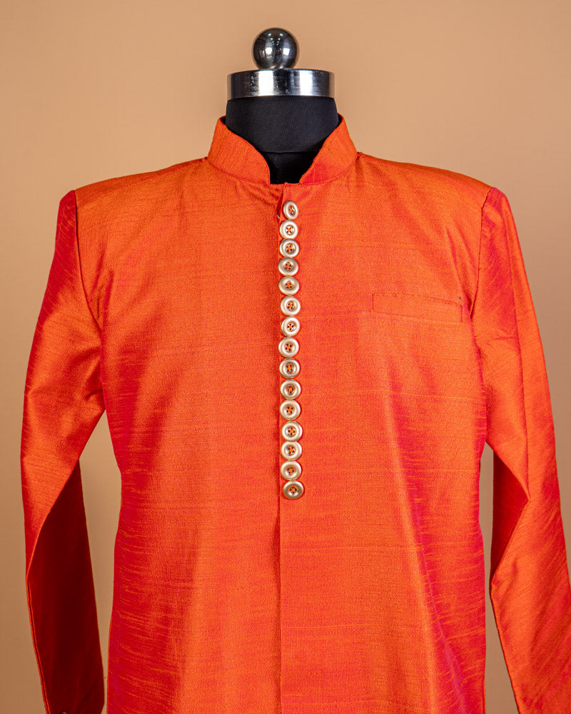 Orange Silk Men’s Kurta Pant Set