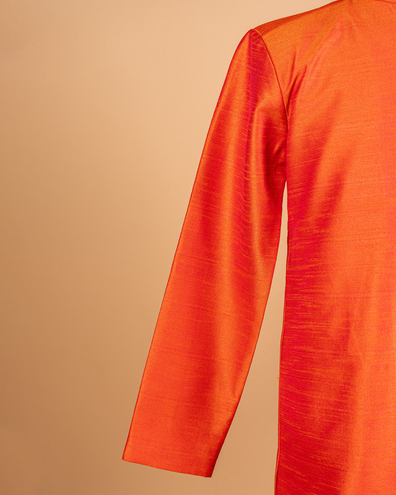 Orange Silk Men’s Kurta Pant Set