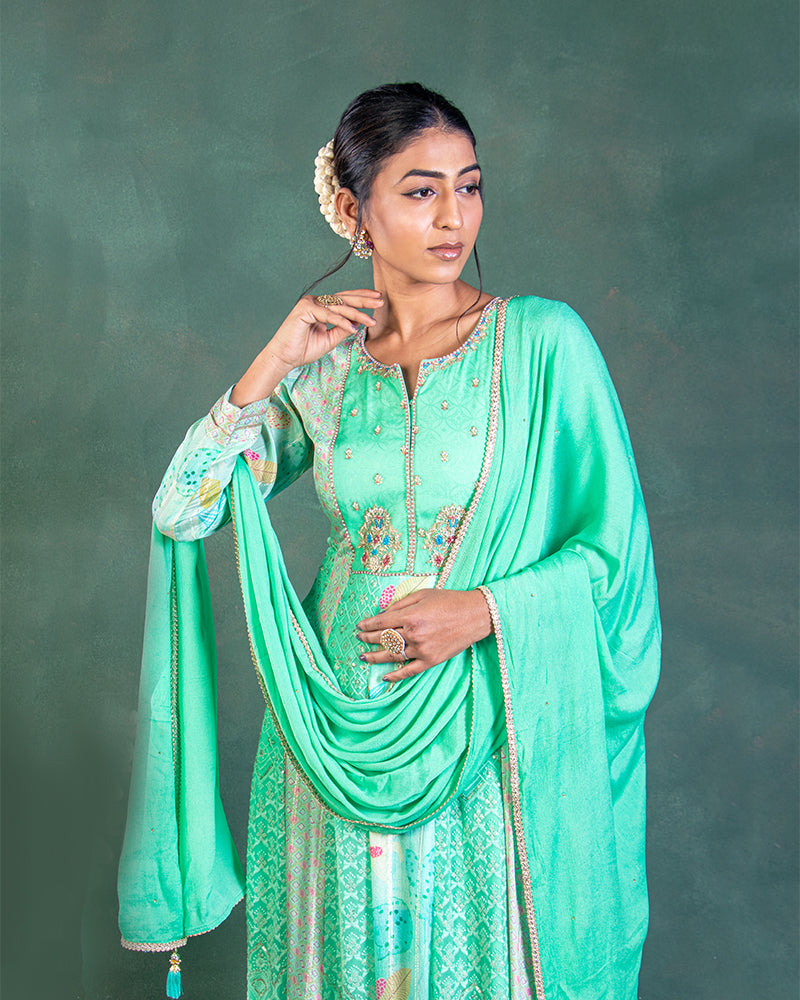 Bright Green Anarkali Suit with Dupatta in Georgette