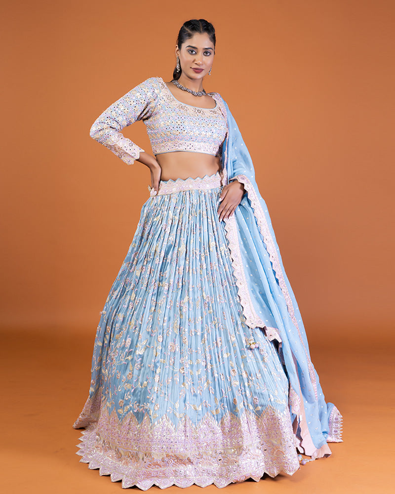 Light Blue Embroidered Lehenga Choli with Dupatta