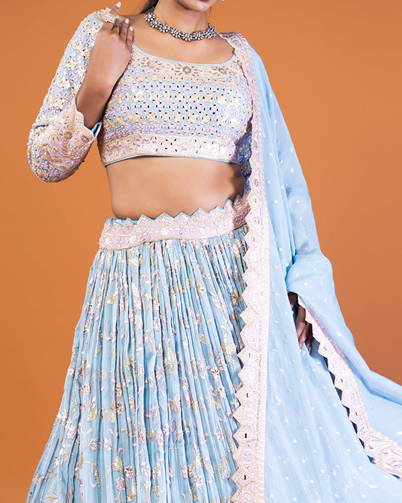 Light Blue Embroidered Lehenga Choli with Dupatta