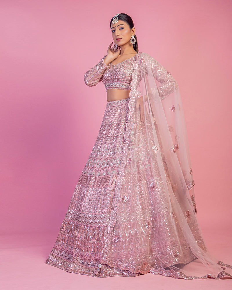 Faded Pink Sequins Embroidered lehenga choli With Dupatta