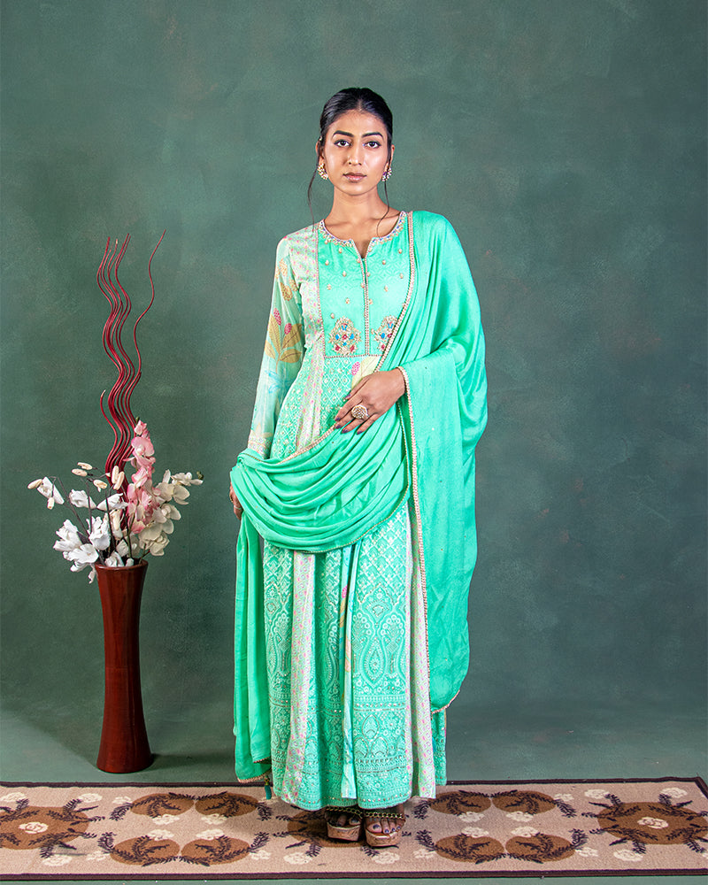Bright Green Anarkali Suit with Dupatta in Georgette