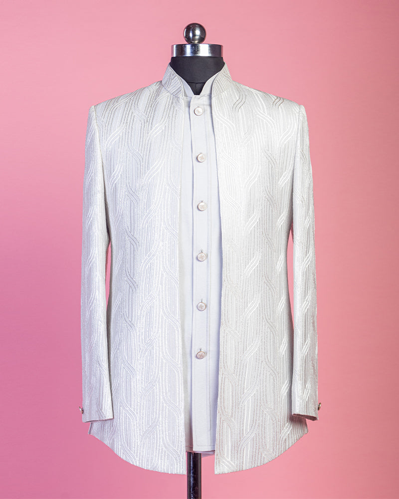 White Embroidered Art Silk Jodhpuri Suit
