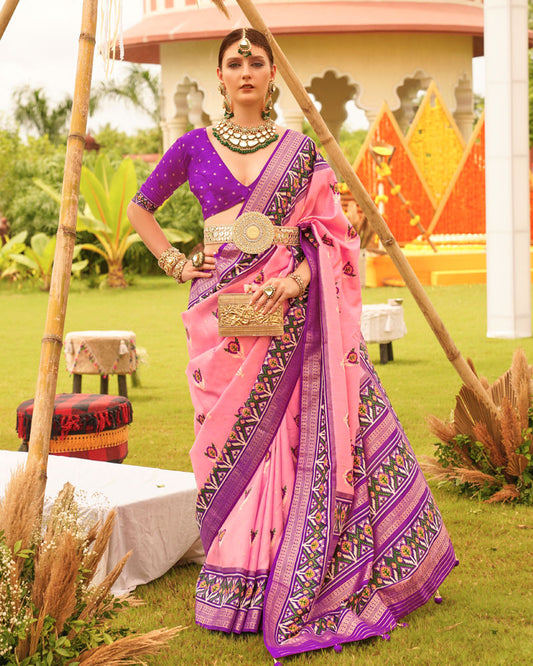 Sweet Pink Cotton Silk Saree With Unstitched Blouse