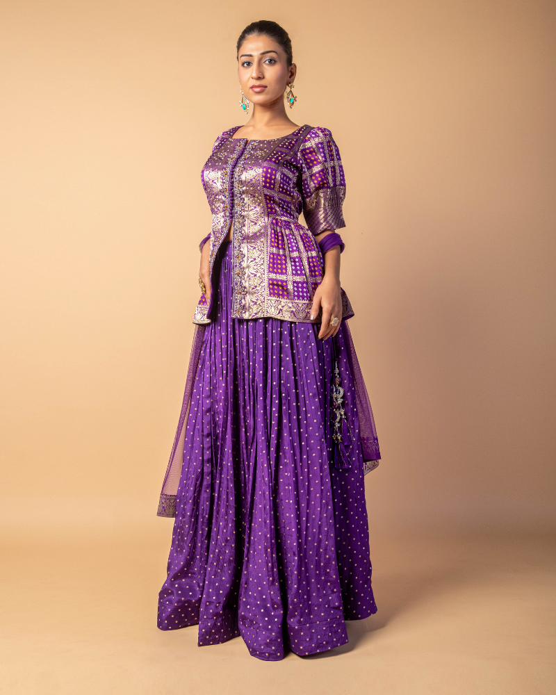 Violet Peplum top with Flared Top and Dupatta