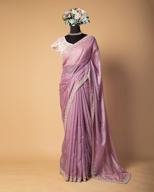 Light Mauve Chiffon saree with unstitched blouse