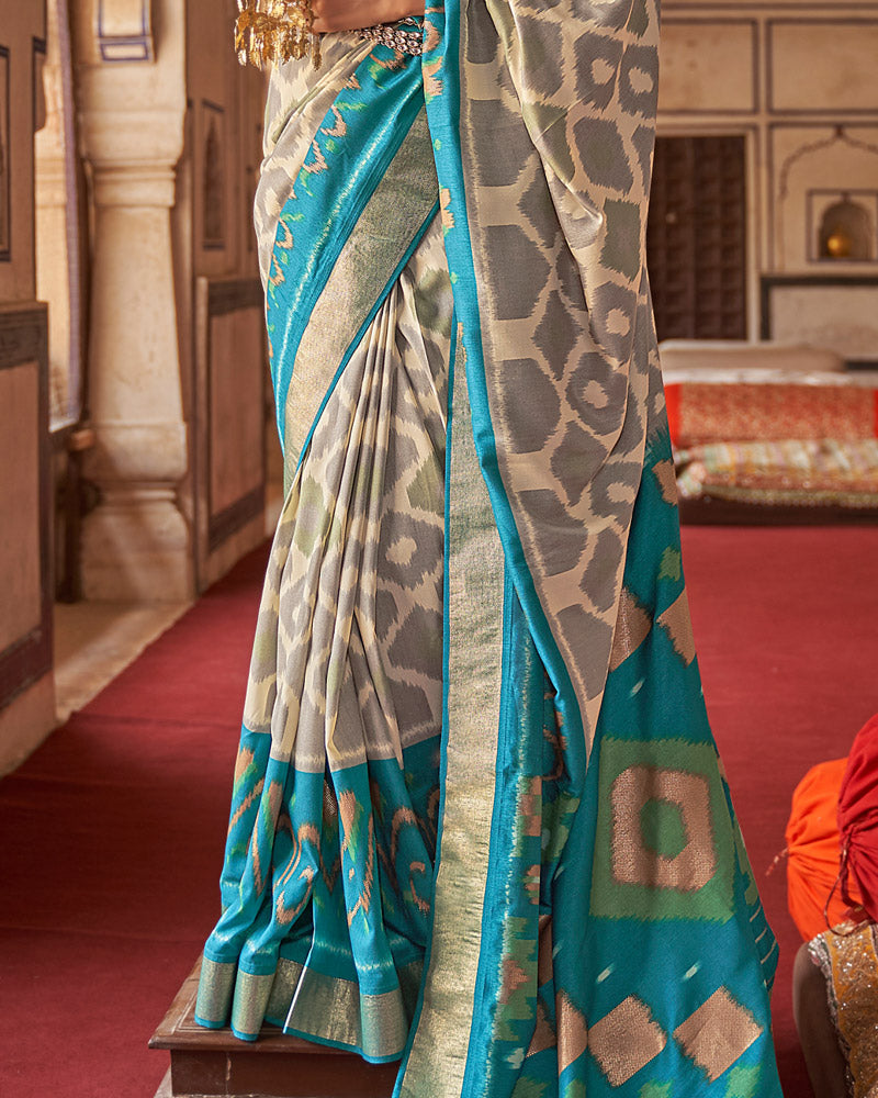 Sandstone Ikat Pure Patola Printed Silk Saree With Contrast Pallu