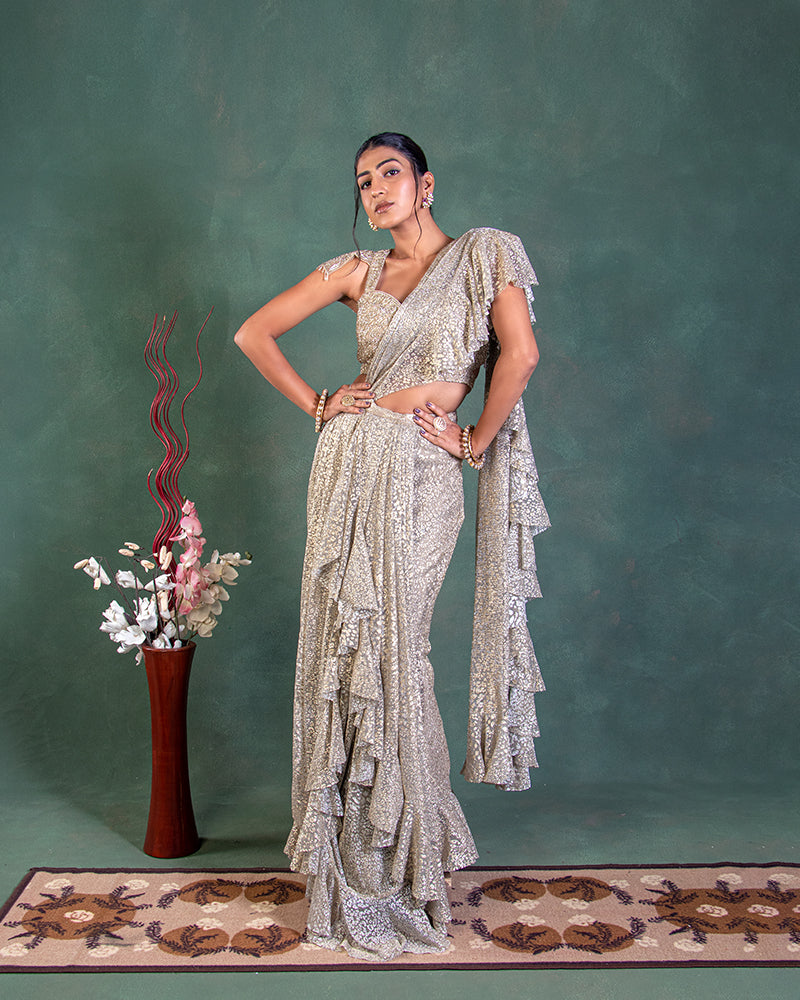 SILVER SEQUENCE READY TO WEAR SAREE