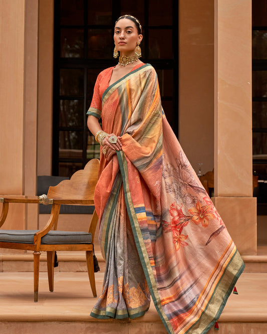Multicolor Cotton Silk Saree With Unstitched Blouse