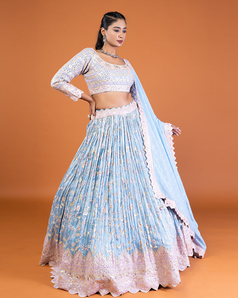 Light Blue Embroidered Lehenga Choli with Dupatta