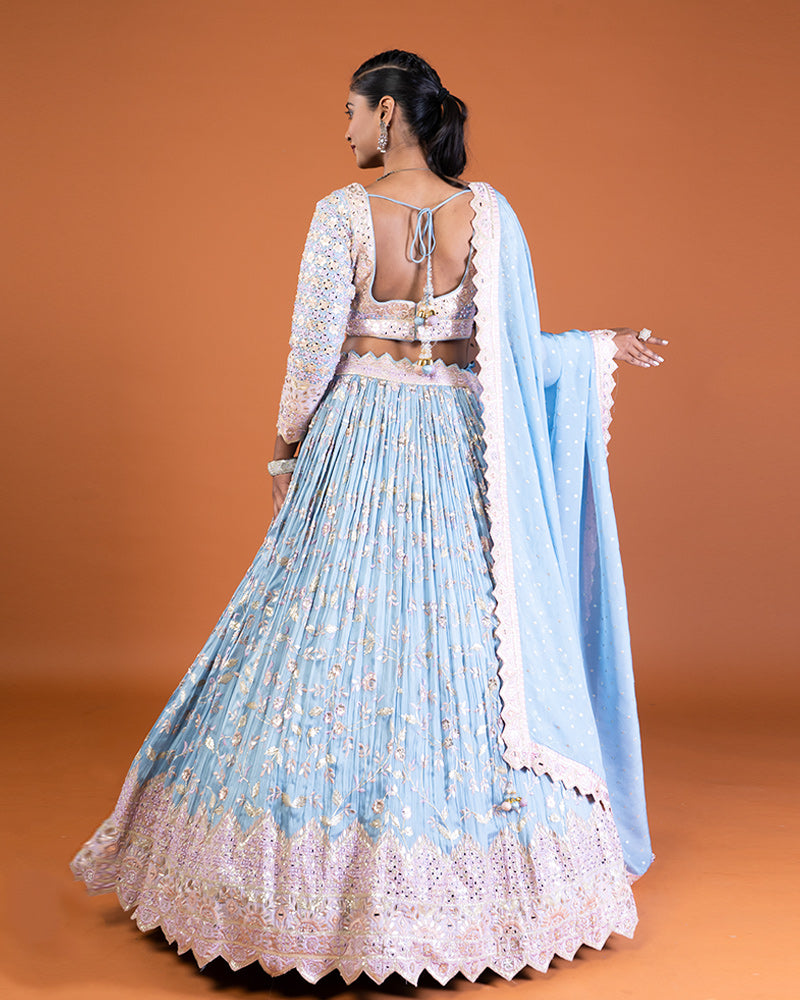 Light Blue Embroidered Lehenga Choli with Dupatta