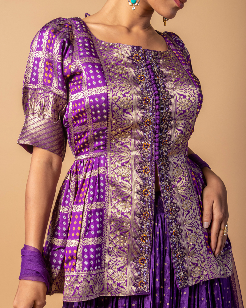 Violet Peplum top with Flared Top and Dupatta