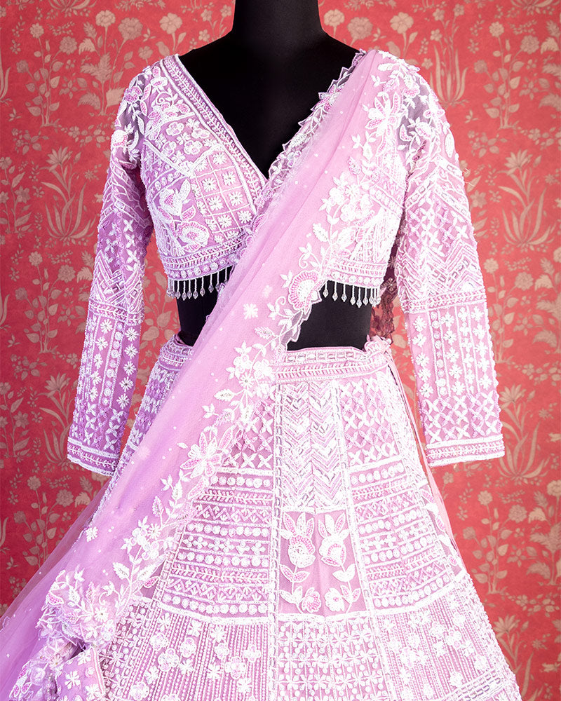 Pink Sleeve Sequins Bridal lehenga choli for bride with dupatta