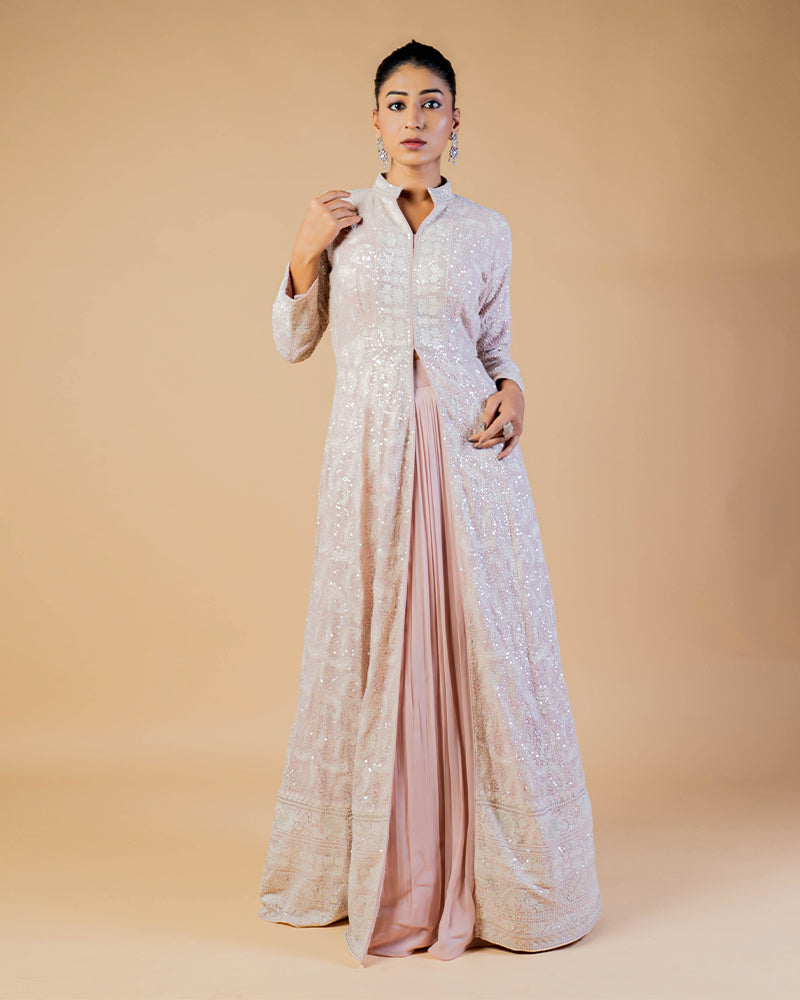 Pastel Pink Embroidered Anarkali With Skirt