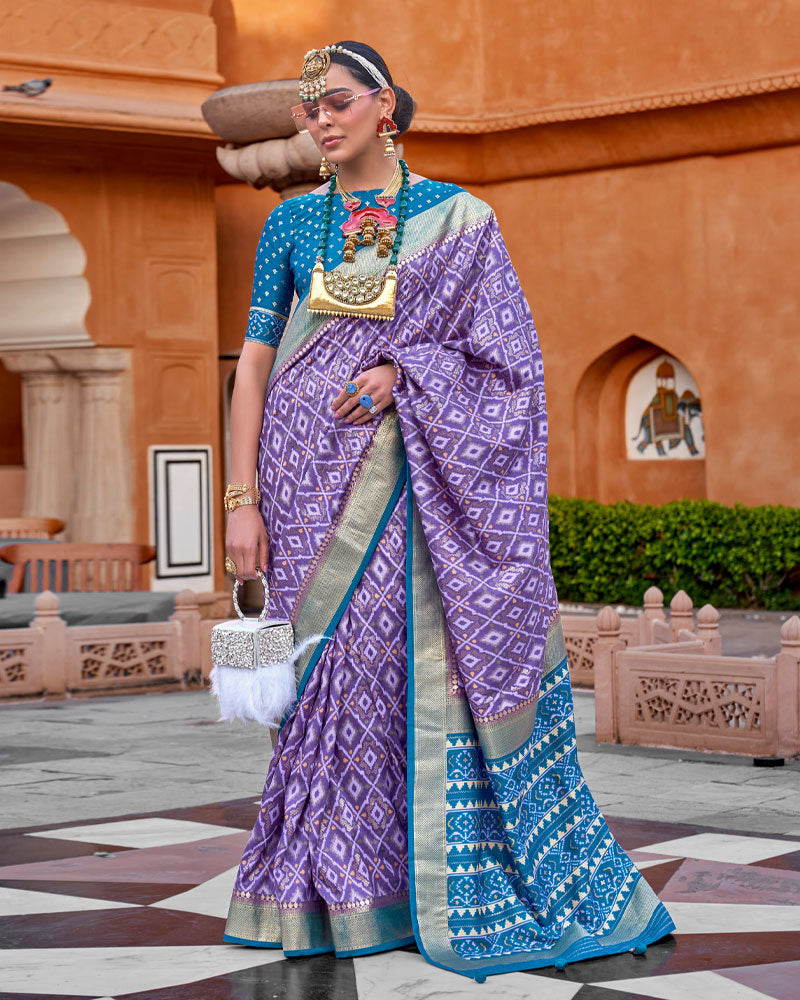 Dusty Purple Cotton Silk Saree With Unstitched Blouse