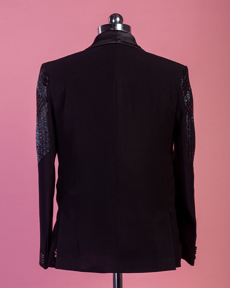 Black Velvet Embroidered Tuxedo Suit