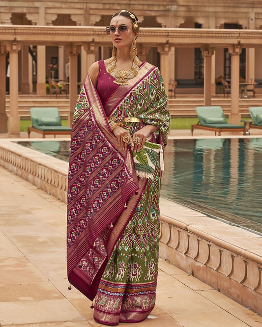 Parrot Green Pure Cotton Silk Ikkat Saree with Unstitched Blouse